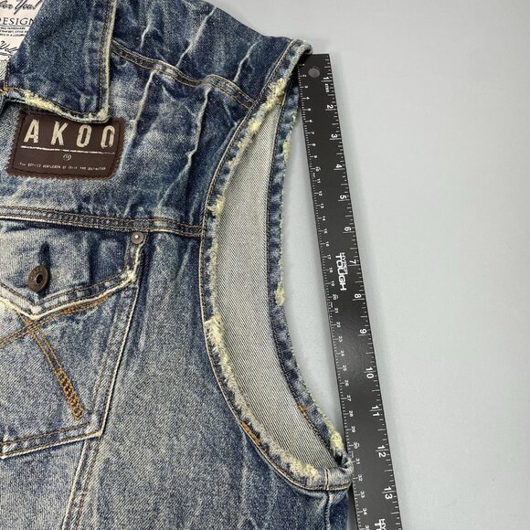 Akoo Brand Jean Vest Denim Camo Distressed Biker Hip Hop Streetwear Mens 3XL - Picture 10 of 10